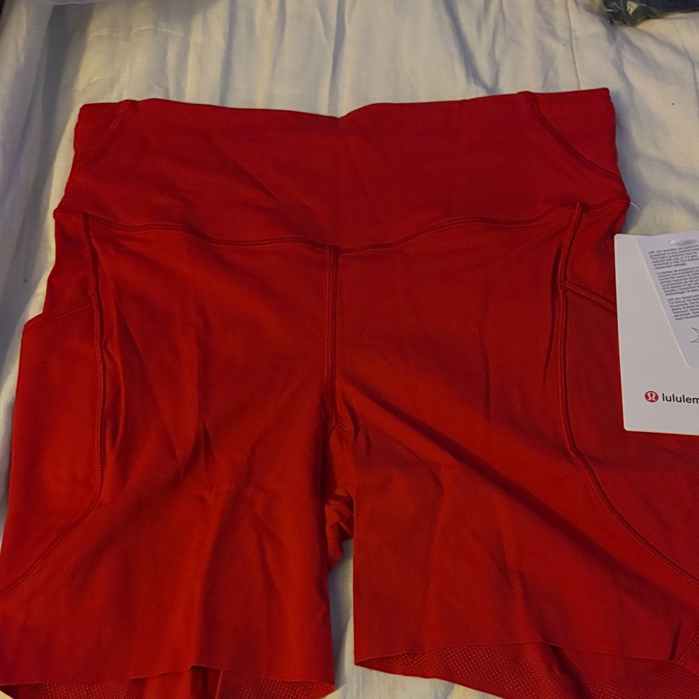 lululemon athletica Red High-Rise Bike Shorts with Side Pockets